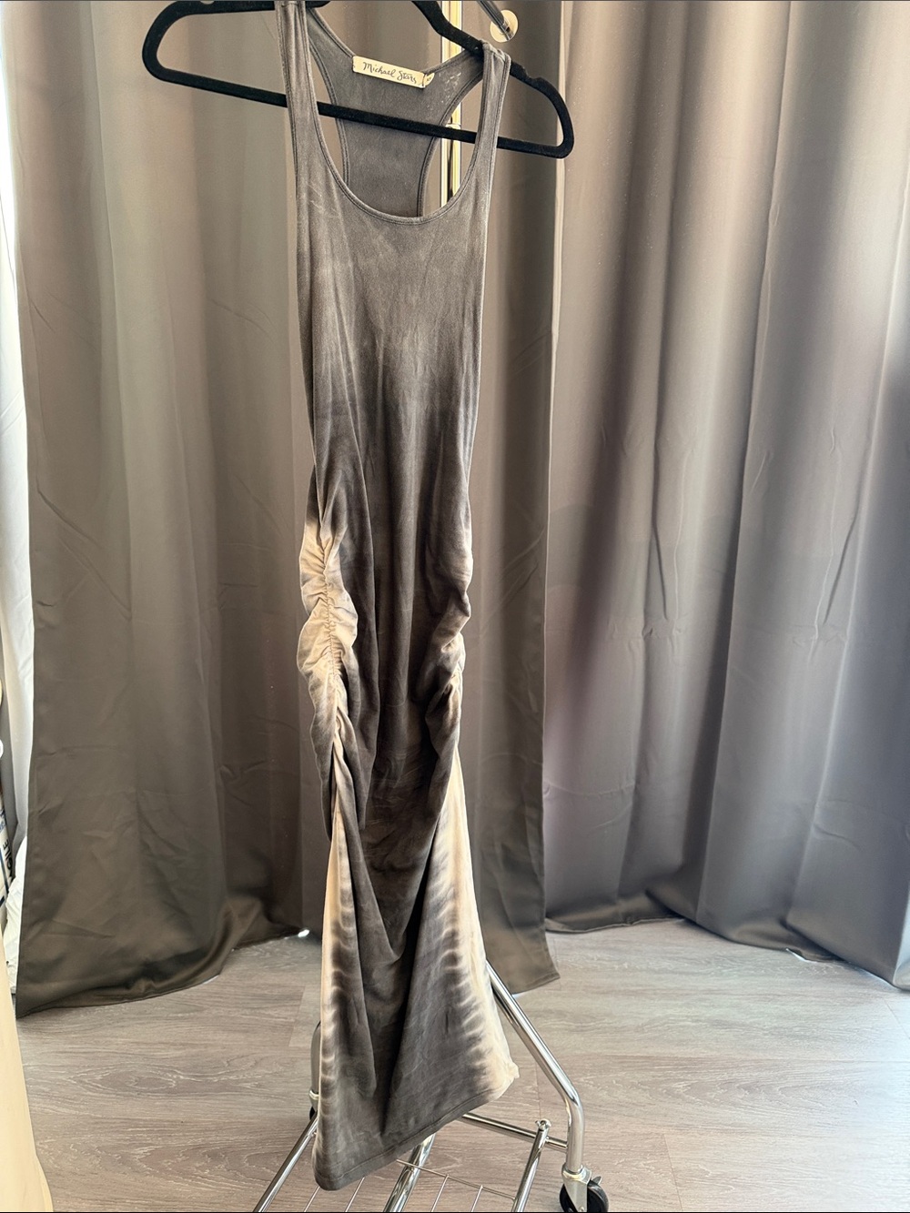 Tie-Dye Washed Gray Racerback Maxi Dress - Michael Stars